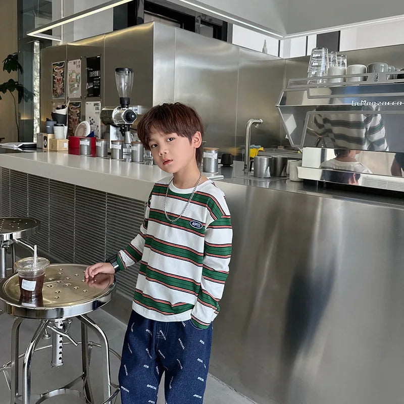 Gabriel Long Sleeves Bottoming Stripe Tees - GuGuTon baby store - Baby Fashion - Toddlers Outfits - Babies Outfits - Toddler Clothes - Kids Clothing - Newborn Clothes - Newborn Wear - Kids Wear - Trending Clothes - Trending Outfits - Fall Fashion - Winter Fashion - Girls Clothes - Boys Clothes - Babies Wear - Kids Accessories - KidsWear - Summer Clothes - Summer Fashion - Summer Trend - Falls Sweaters - Tops - Bottom - Jeans - Blouse - Dresses - Newborn Dresses - Toys