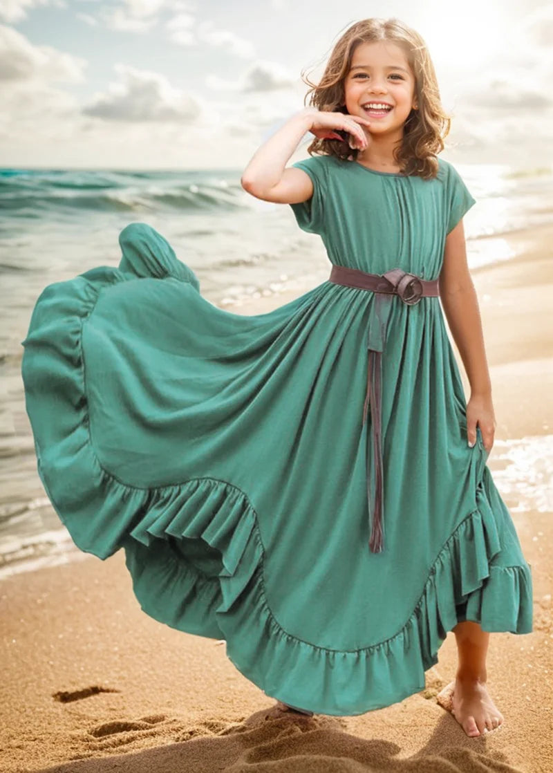 Princess Girls Cotton Lace Party Teenager Long Dresses