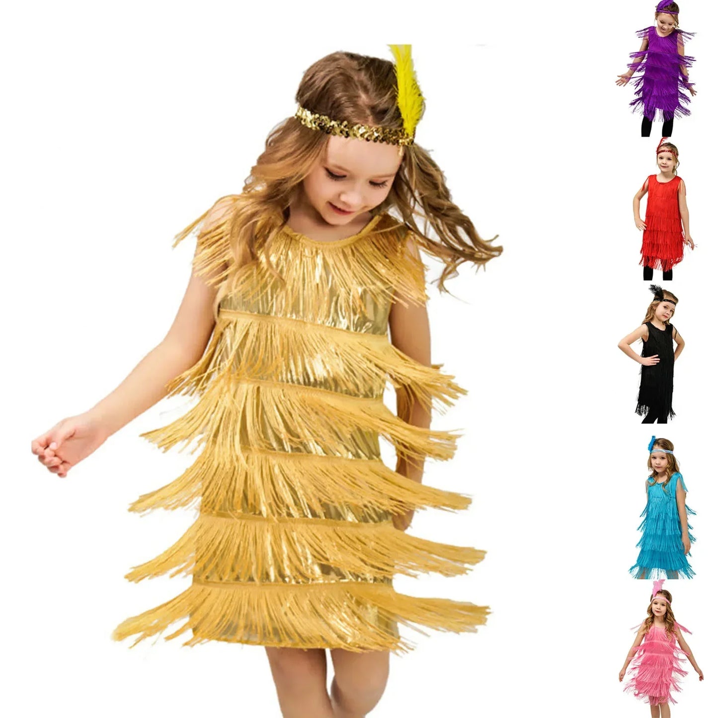 Short Sleeve Dress Girl Girls Flapper Dress Sequins Fringe Latin Dance Dress Tassel Tango Dress Tight Dress for Girl