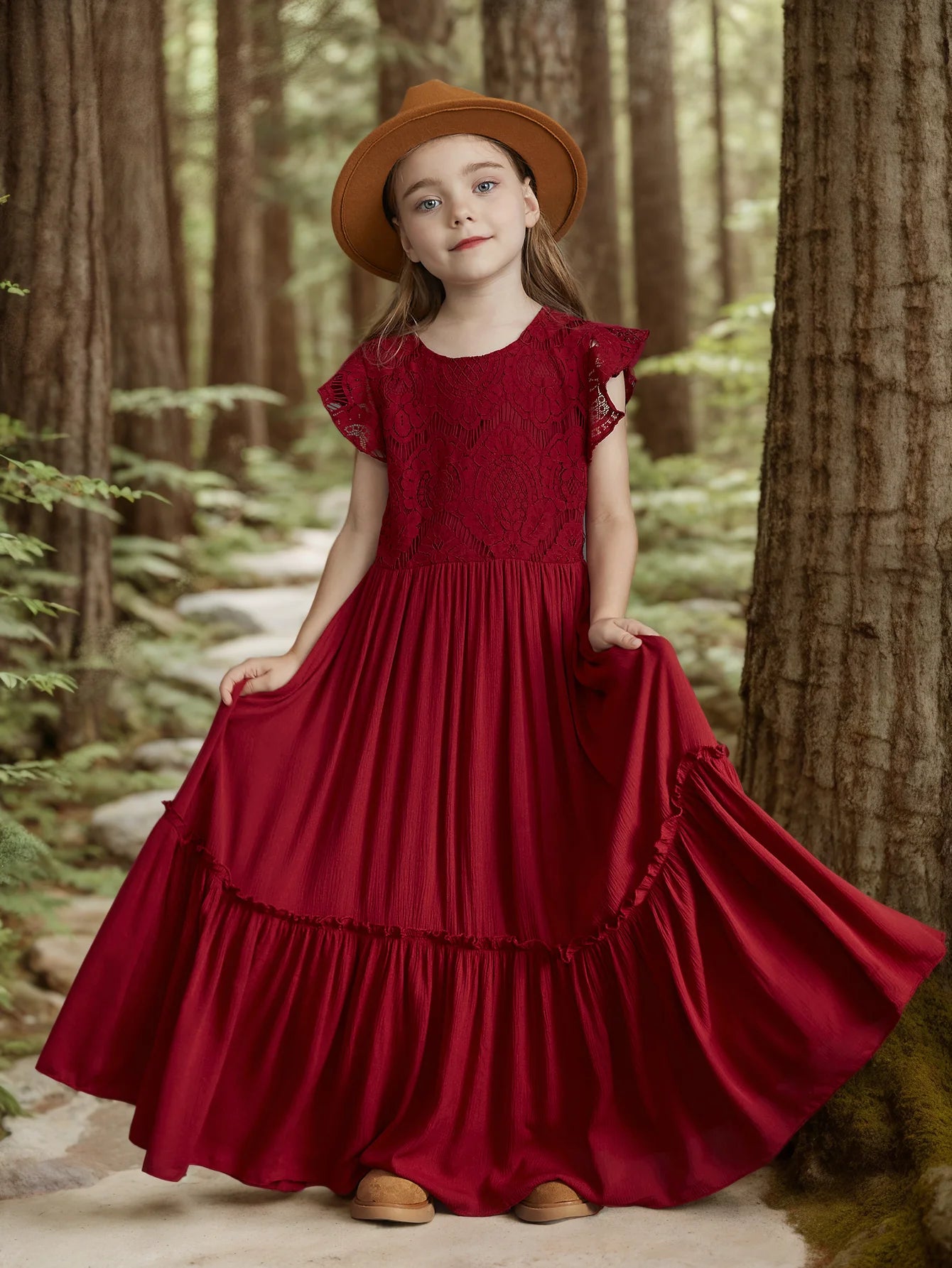 Girls Lace Bohemia Long Dresses Baby Kids Flower Wedding Princess Dress