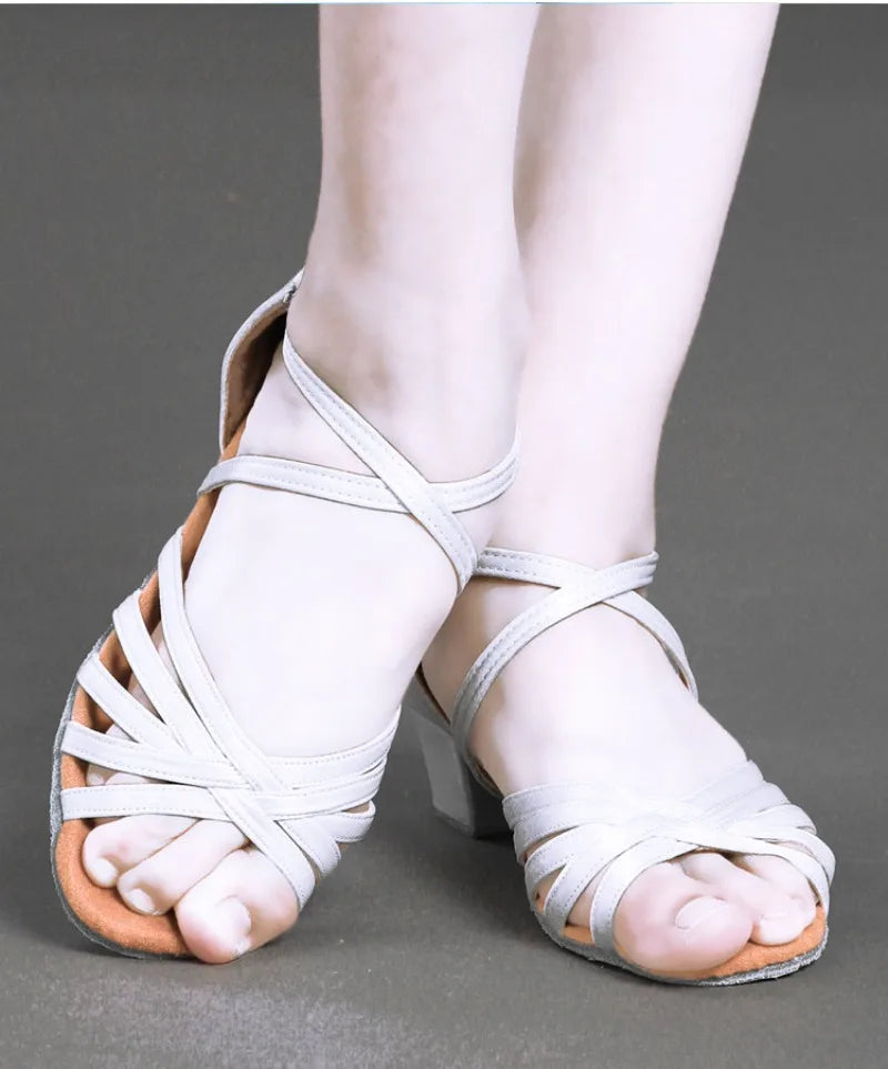 Girls Latin Dance Shoes Low Heel Soft Sole Beginner Kids Ballroom Practice Training Stage Girls Performance Dancing Footwear