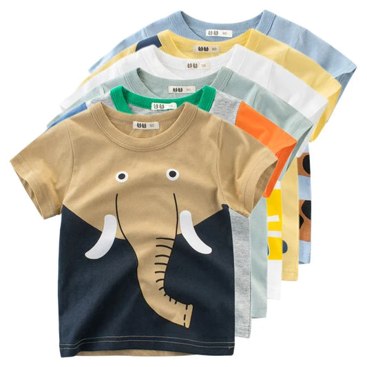 Isabella Summer Cartoon Elephant T Shirt Boys Animals Sleeve O-Neck Cotton
