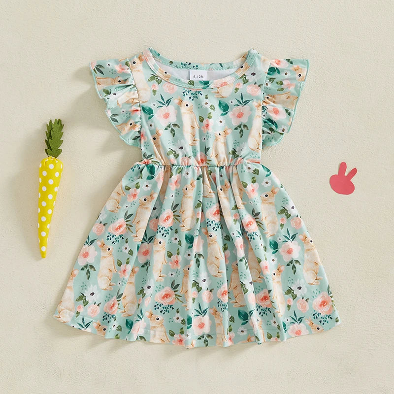 Tess Toddler Girl Easter Dress with Floral Bunny Print