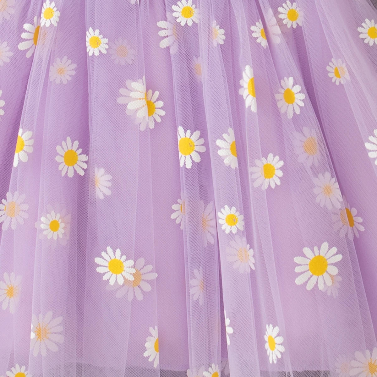 Baby Girl Dress Fashion Daisy Print Mesh Princess Dress Soft Comfortable Baby Outing Dress