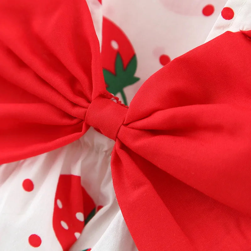 Baby Dress 2025 Summer New Girl's Sweet Bow Dress Children's Strawberry Print