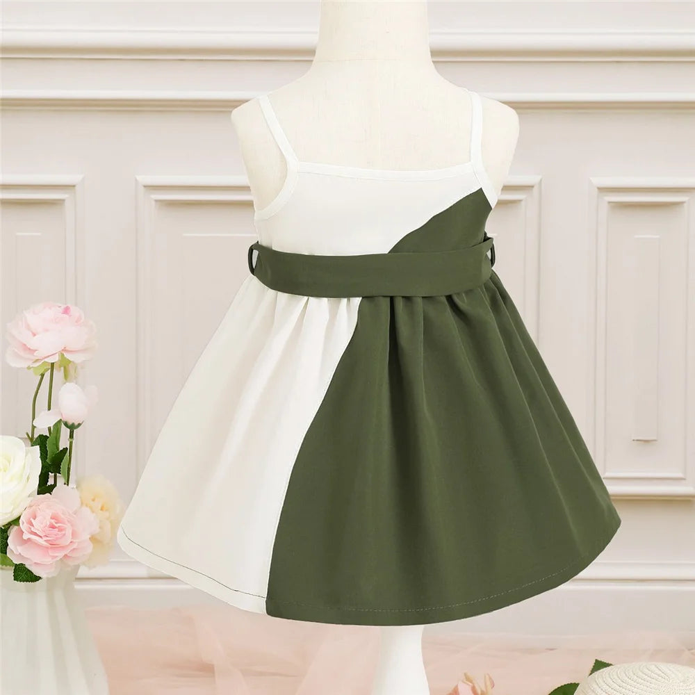 Mary Baby Girl Summer Daily Strap Color Matching Dress
