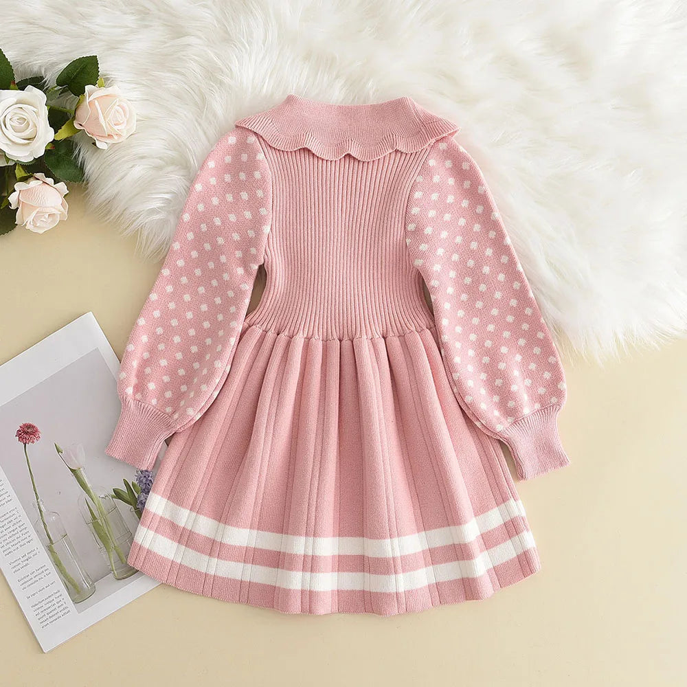 Jaliya Baby Girl Sweater Dress - Knitted, Polka Dots & Warm