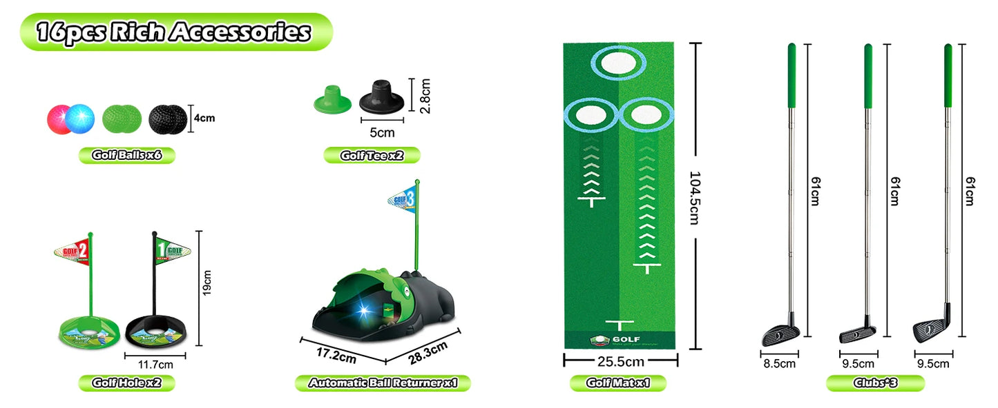 Kids Toy Golf Set Auto Returner Night Light Golf Balls Mat Toddler Mini Golf Game