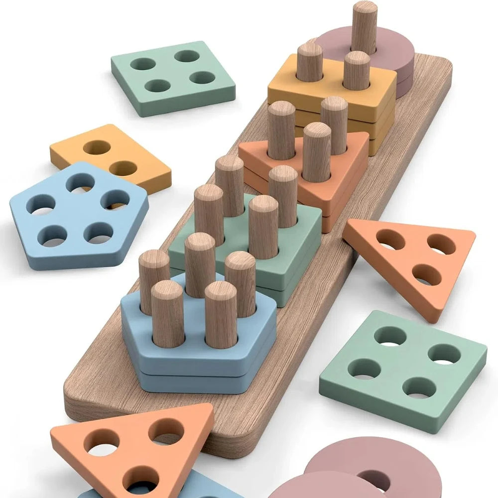 Montessori Toys For 18+ Months Old - Toddlers Wooden Sorting And Stacking Toys For Baby Boys