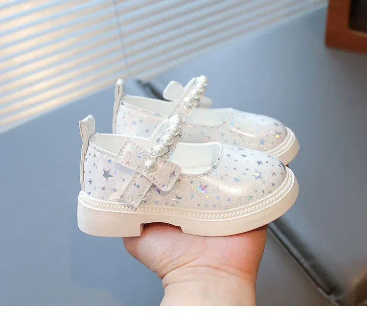 2025 Shoes NewGirls Leather Shoes for Party Wedding Kids Princess Rhinestones Shoes with Bow-knot Fashion Children