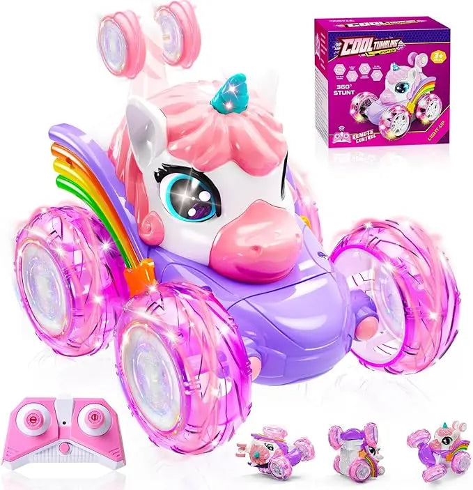 Unicorn Remote Control Car for Girls, 360° Rotating 4WD Stunt RC Cars with Cute Lights