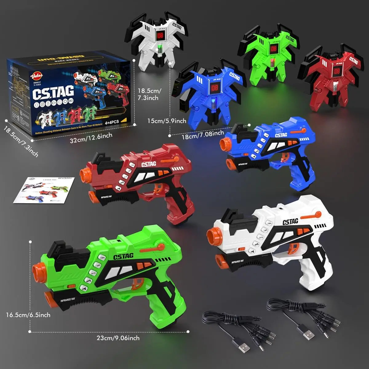 VATOS Rechargeable Laser Tag Guns 4 Sets with Vest Upgraded Infrared Laser