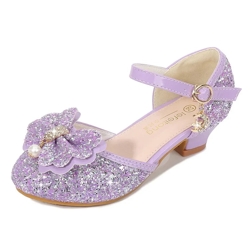 Girls' High Heels Fashion New Sequin Bow Shoes Children's Dance Single Shoes
