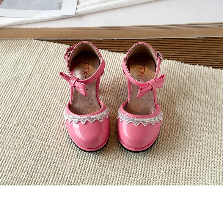 New Leather Shoes Fashion Versatile Comfort Girl Shoe Princess Exquisite Casual High-heeled Sandals Performance Classic Kid Shoe
