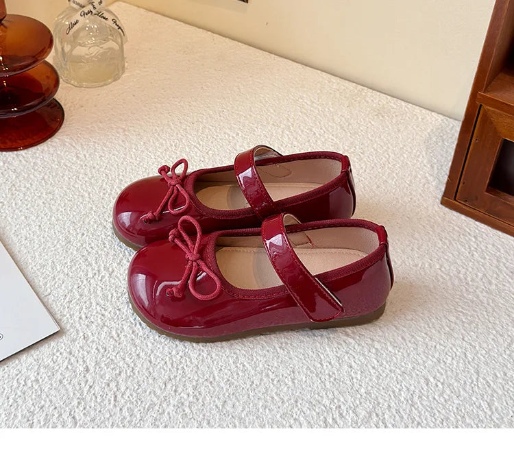Girls' Princess Shoes Spring  Autumn New Fashion Bow PU Leather Loafer Non-slip School Student Loafer Flats