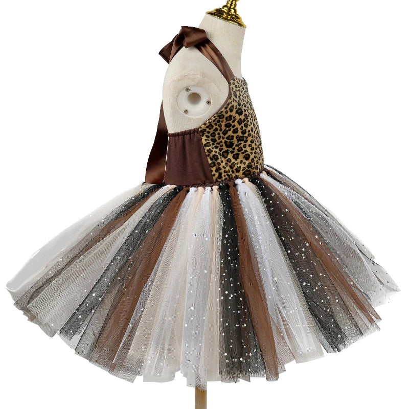 Girl's Halloween Stage Performance Costume Leopard Animal Roleplay Outfit  Children's Dress