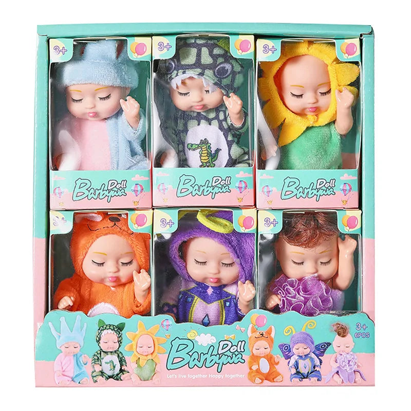 6 Pc Box Set Mini Baby Doll Easter Doll Tiny Reborn Cute Baby Doll Birthday Gift Set Girls Sleep BJD Doll Jungle Set