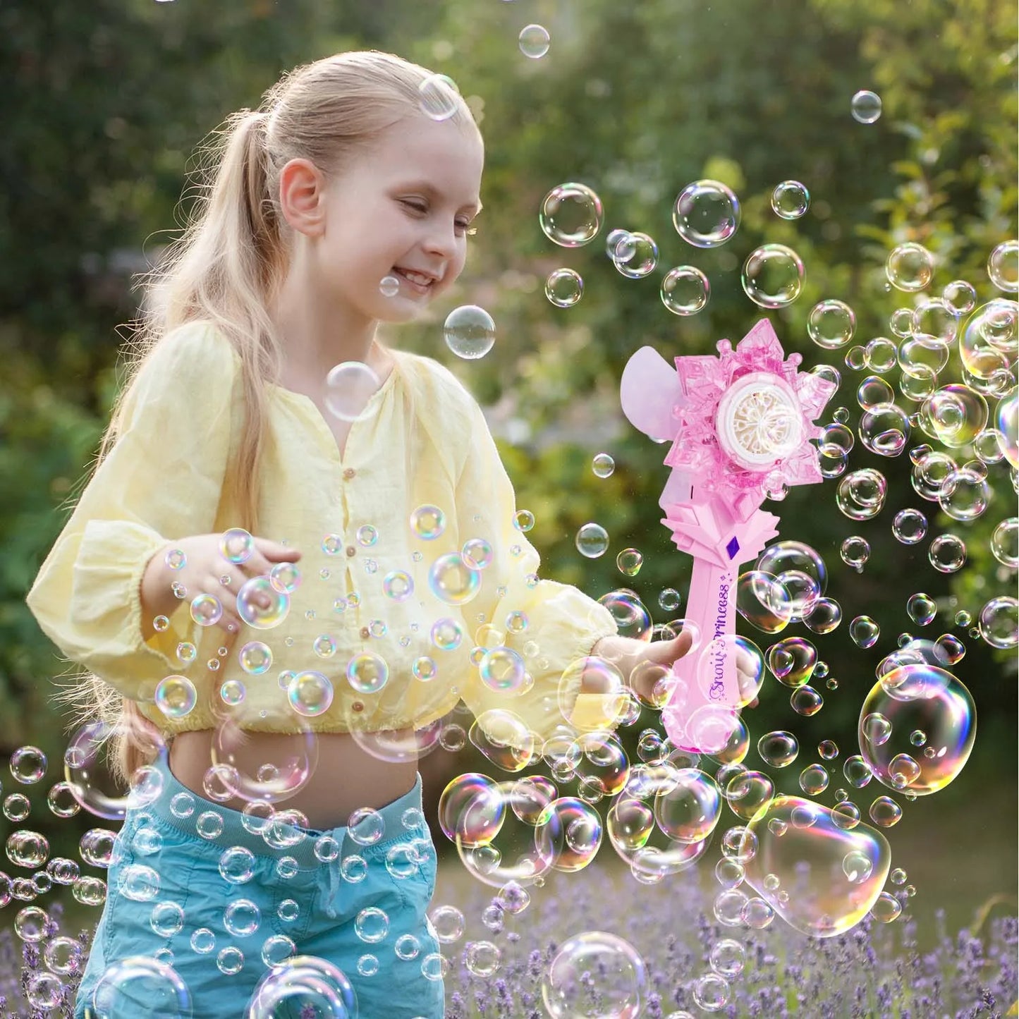 VATOS Recharge Bubble Wand X2 for Kids Girls Boys LED Electric Auto Snowflake Bubble