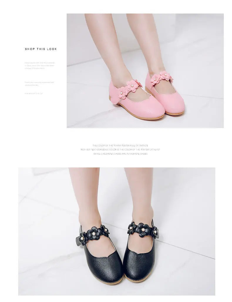 Girls Low-top Solid Color Leather Shoes Princess Shoes Flowers Student Single Dance Shoes White Child Shoes Comfortable Wearable
