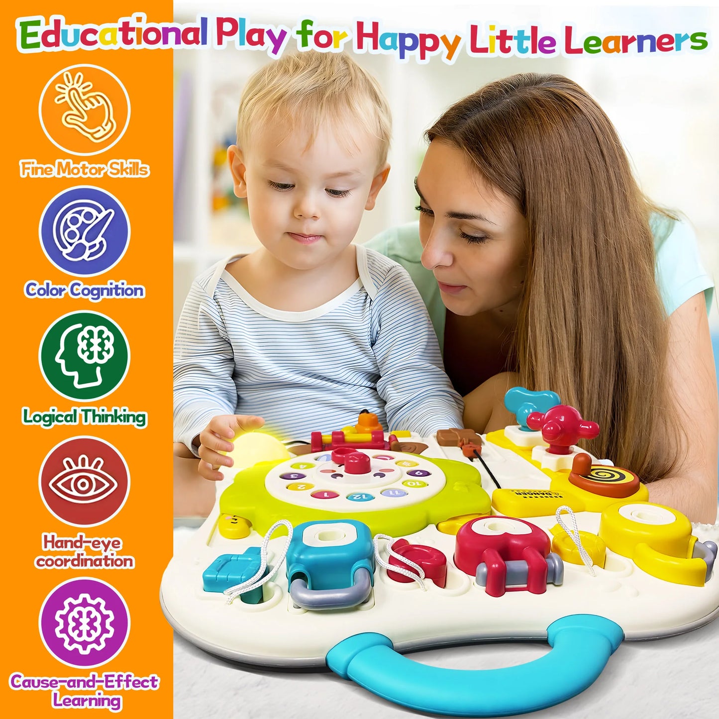 Montessori Busy Board Sensory Toys for Toddlers 1-3 Activity Music & LED Light Up Montessori Toys for 2+ Year OldTravel Toys for 2 Year Old Boys Girls