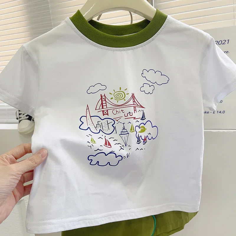 Angelica Girls Clothing Summer Short Sleeve Children Two Piece Set - GuGuTon baby store - Baby Fashion - Toddlers Outfits - Babies Outfits - Toddler Clothes - Kids Clothing - Newborn Clothes - Newborn Wear - Kids Wear - Trending Clothes - Trending Outfits - Fall Fashion - Winter Fashion - Girls Clothes - Boys Clothes - Babies Wear - Kids Accessories - KidsWear - Summer Clothes - Summer Fashion - Summer Trend - Falls Sweaters - Tops - Bottom - Jeans - Blouse - Dresses - Newborn Dresses - Toys