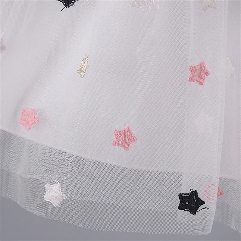 Baby Girls Dresses Summer 1-4Years Kids Tulle Dress Ruffles Sleeve Denim Cotton Mesh
