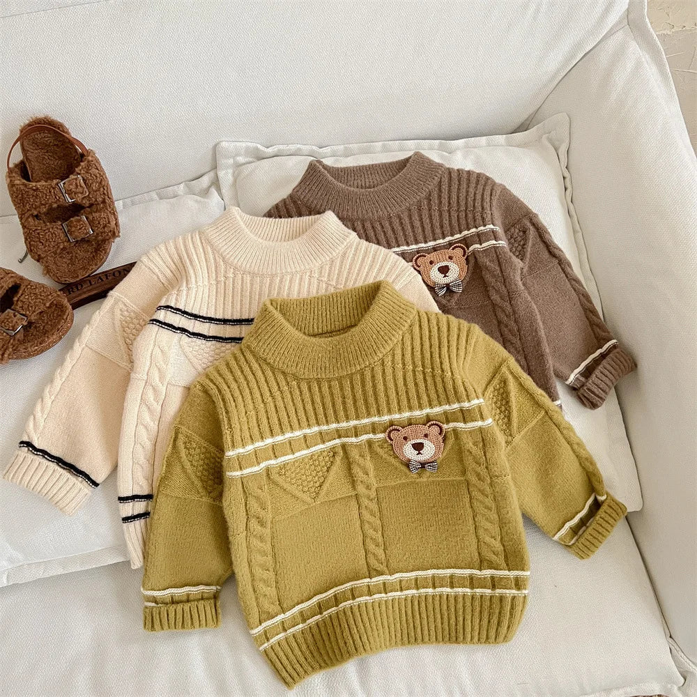 Amets Solid Color Cartoon Bear Pollover Sweaters