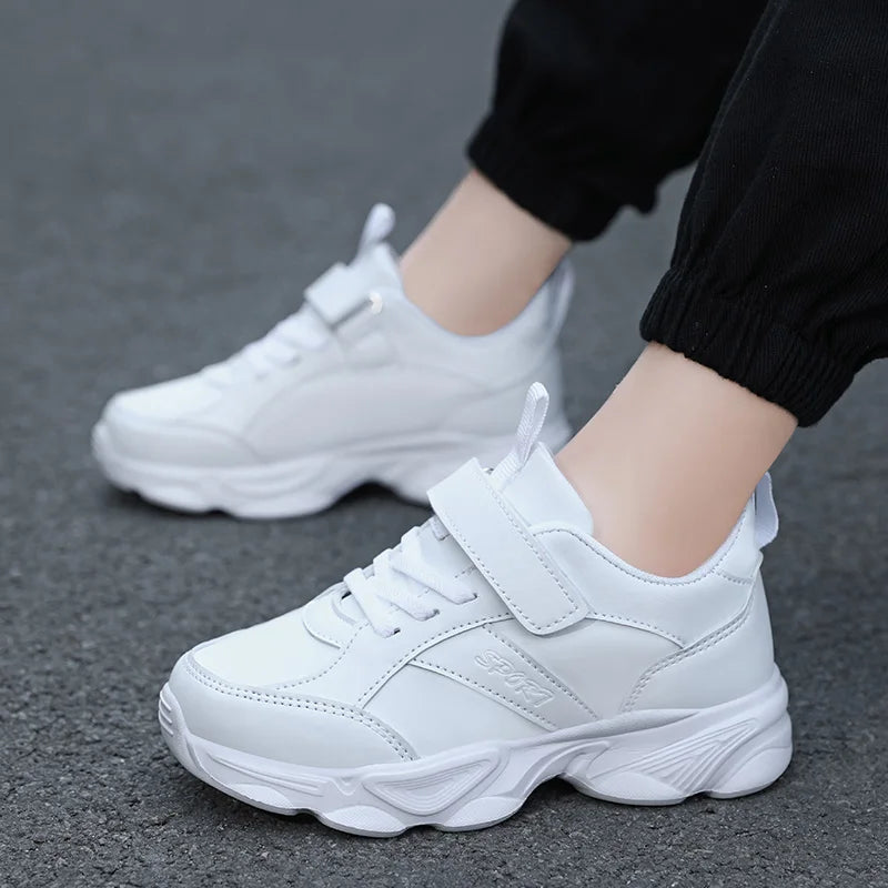 Children Shoes Kids Casual Sneakers Black Pu Leather Sports Shoes