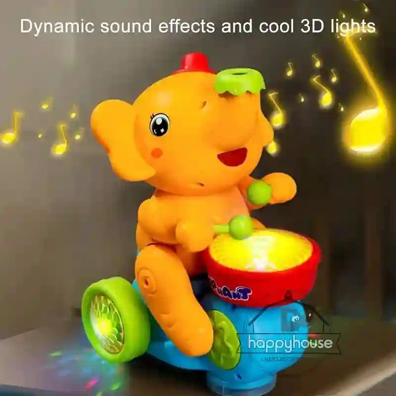 Musical Walking Elephant Drummer Toys for Kid  with LED Light Music Sensory