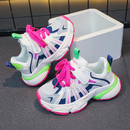 Girl's Color Block Mesh Breathable Chunky Shoes Comfy  Sneakers