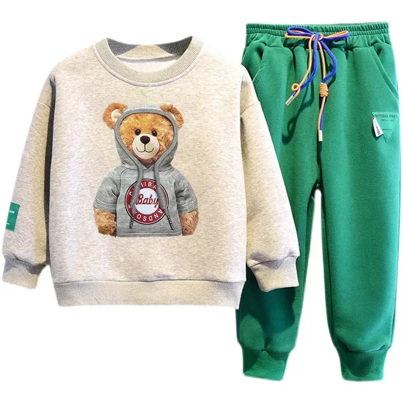 Boy Clothes Set Autumn - Cartoon Bear Top and Pant