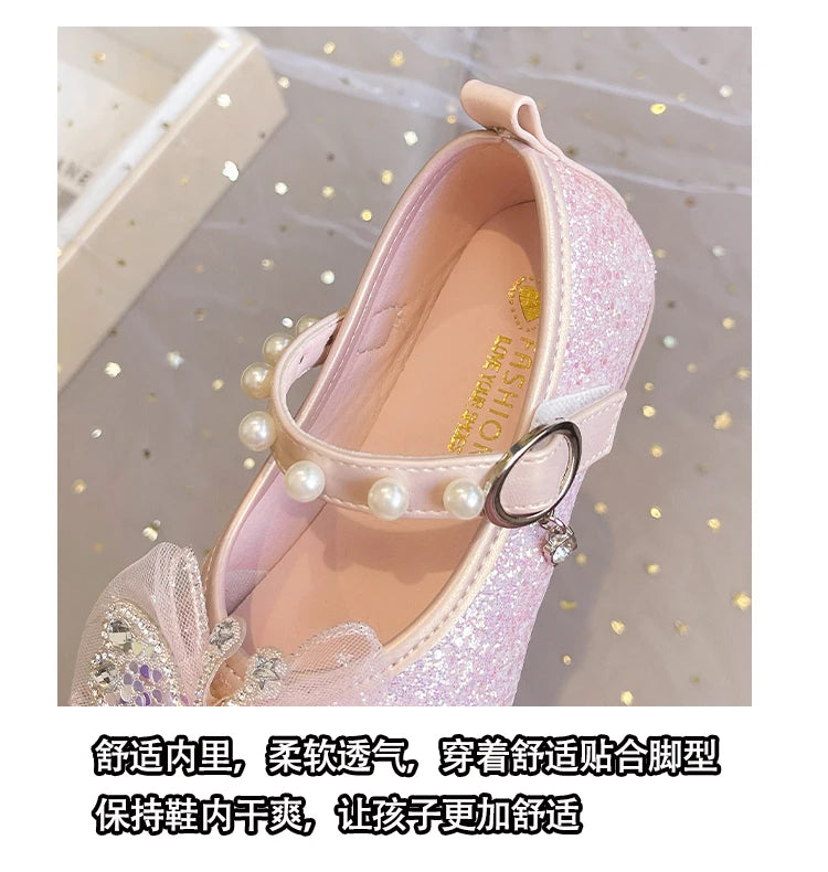 Girls Princess Shoes 3-18 Years Glittering Butterfly Decoration Children's Shoes