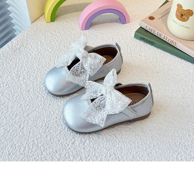 Girls Dance Performance Shoes Black Kids Princess Shoes Mesh Lace Bow 2025 New Girls Flat Shoes Round Toes Elegant Ins Trendy