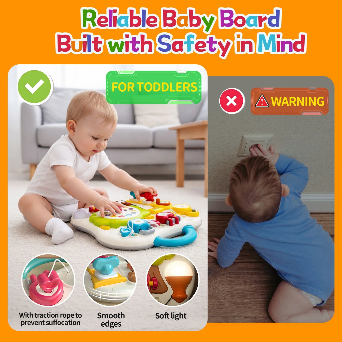Montessori Busy Board Sensory Toys for Toddlers 1-3 Activity Music & LED Light Up Montessori Toys for 2+ Year OldTravel Toys for 2 Year Old Boys Girls