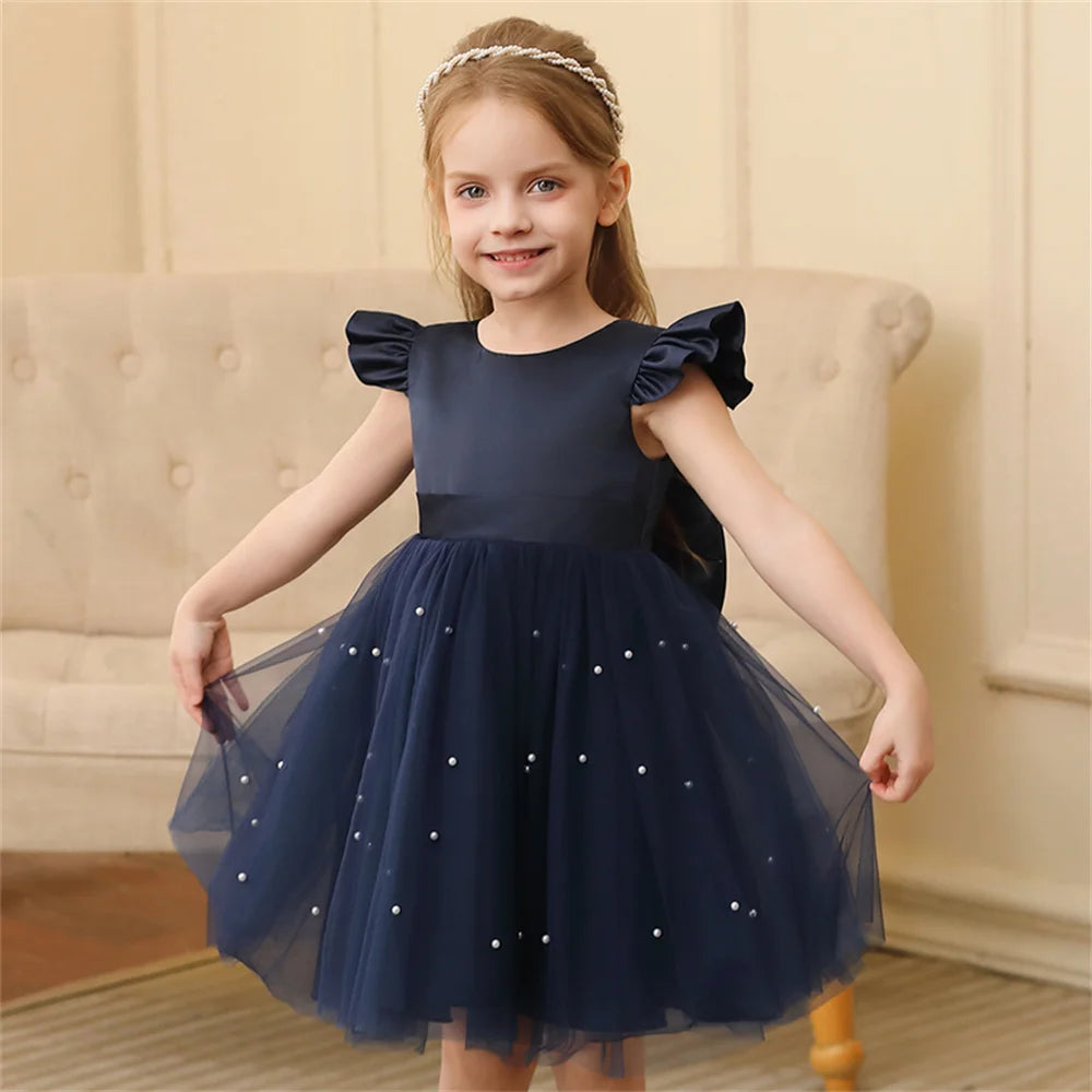 Toddler Girl Flower Birthday Tulle Dress Backless Bow Wedding Party Dress