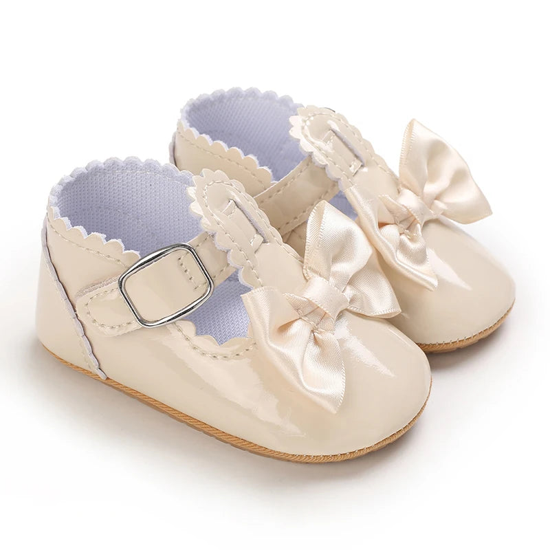 Baby Girls Shoes Classic Bowknot Rubber Sole Anti-slip PU Girls Dress Shoes
