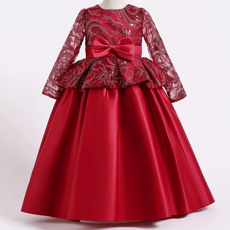 Girls Lace Full Sleeve Princess Dress Kids First Communion Dresses