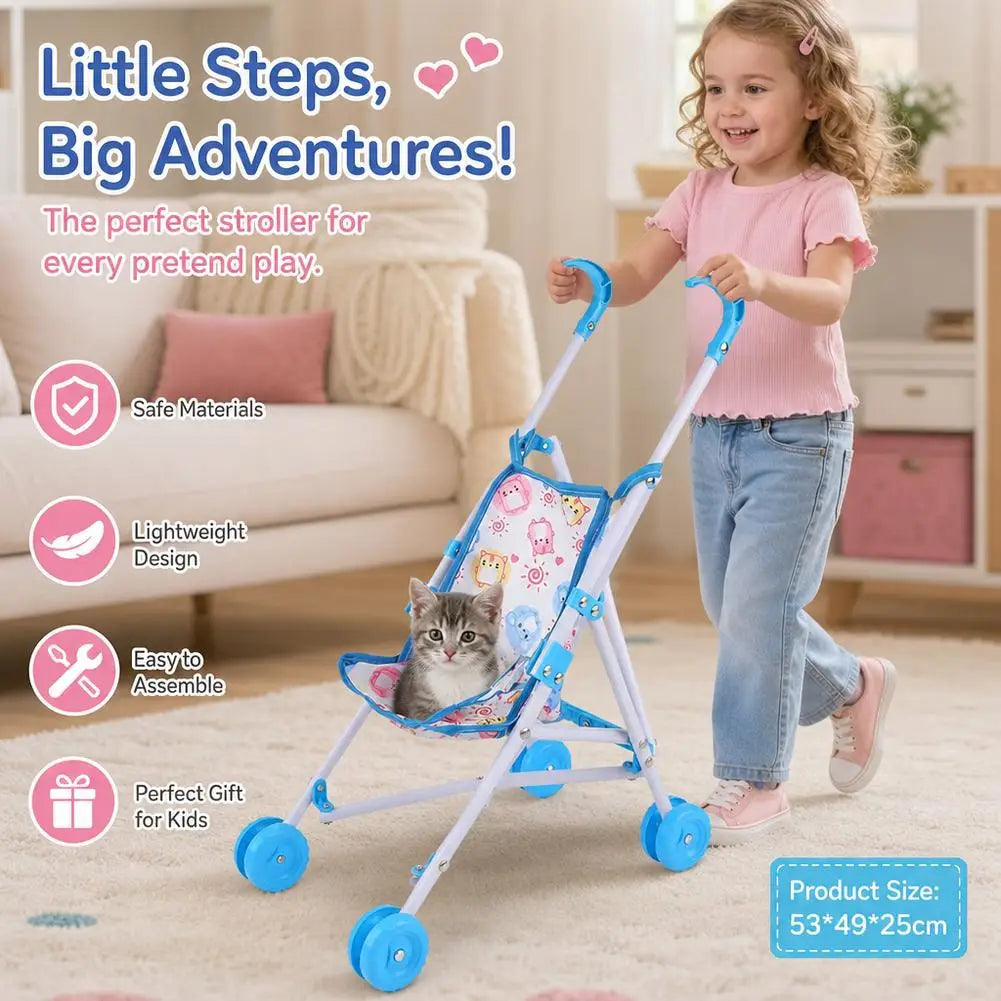 Trendy Interactive Dolls Pram Play Toys Plastic Doll Handcart Stable Baby Stroller for Boys Girls Babies