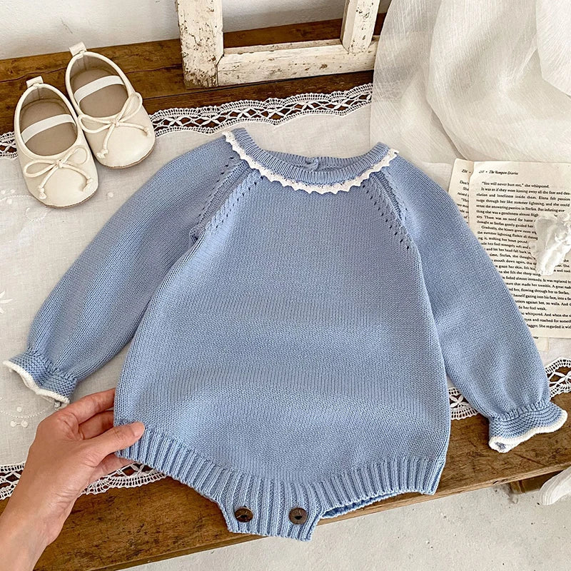 Sophia Baby Girls Romper Blue Long Sleeve Button Warm