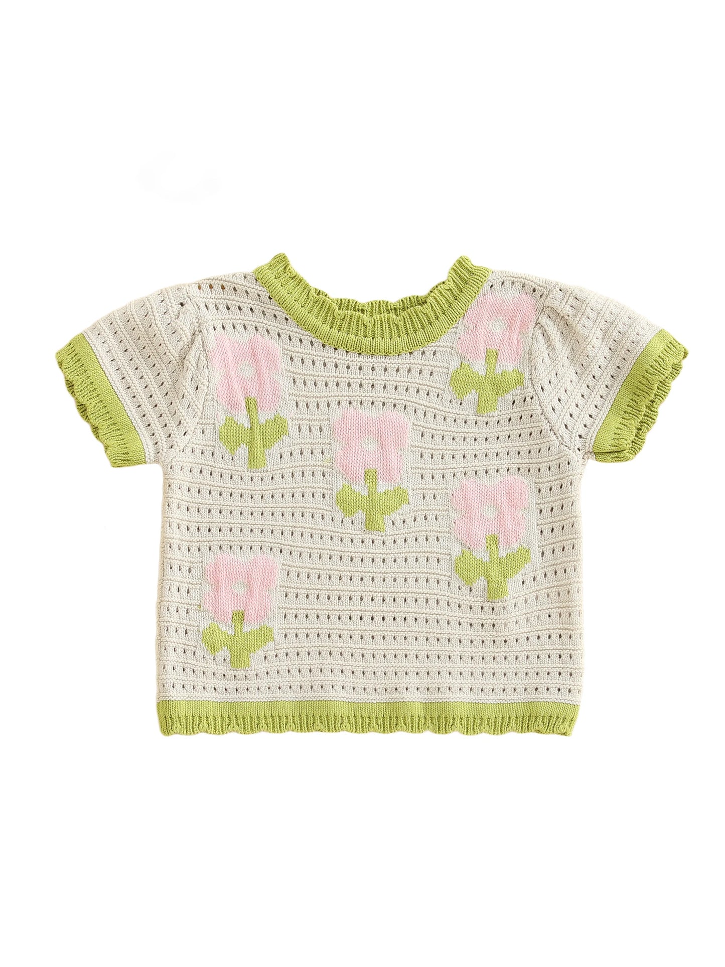Grace Floral Print Knit Cutout Round Neck Top