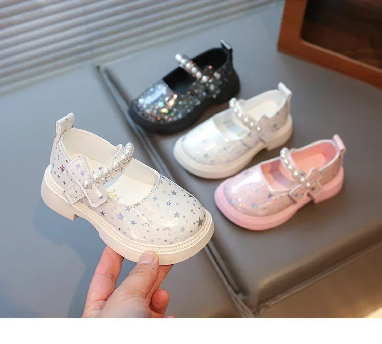 2025 Shoes NewGirls Leather Shoes for Party Wedding Kids Princess Rhinestones Shoes with Bow-knot Fashion Children