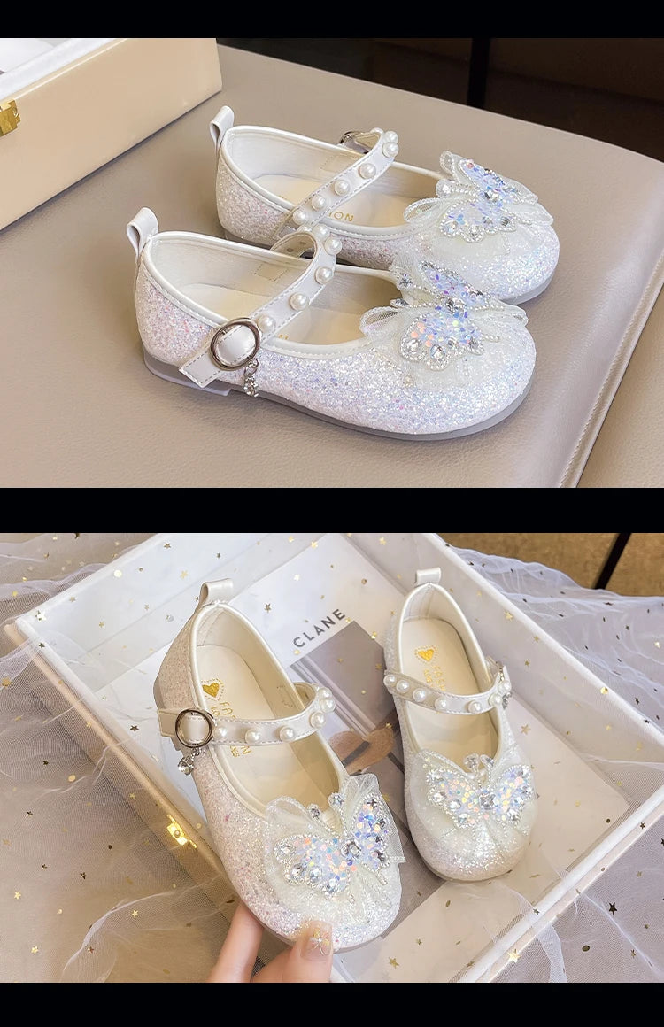 Girls Princess Shoes 3-18 Years Glittering Butterfly Decoration Children's Shoes