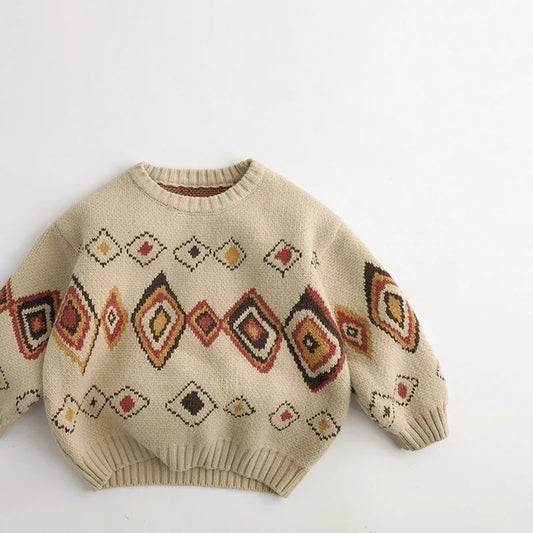 Enrique Autumn Colorful Grid Retro Kids Sweaters