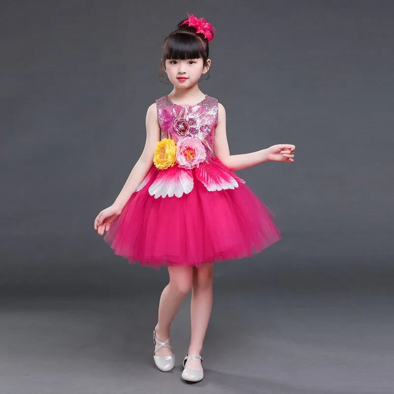 Multicolored Dance Dress Girls Modern Dance Costume Girls Contemporary Freestyle Dance Dress Girls Vestidos De Fiesta