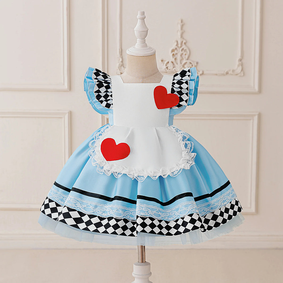 Baby Girl Dress Alice in Wonderland Girl Performance Costume Pleated Skirt Printed Lace Princess Dress