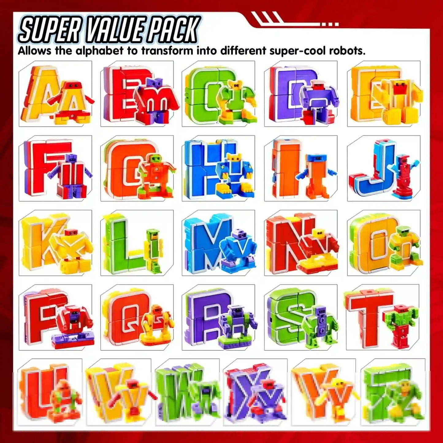 Joyfy 26 in 3 Alphabet Bots Toy 26 Pc Transforming Robot Educational