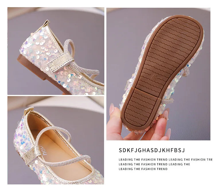 Fashion Girl Shoe 2025autumn New Sequined Princess Shoe Sweet Girl Party Dresses Soft Sole Kid Shoes Women Shoes Designer Shoes