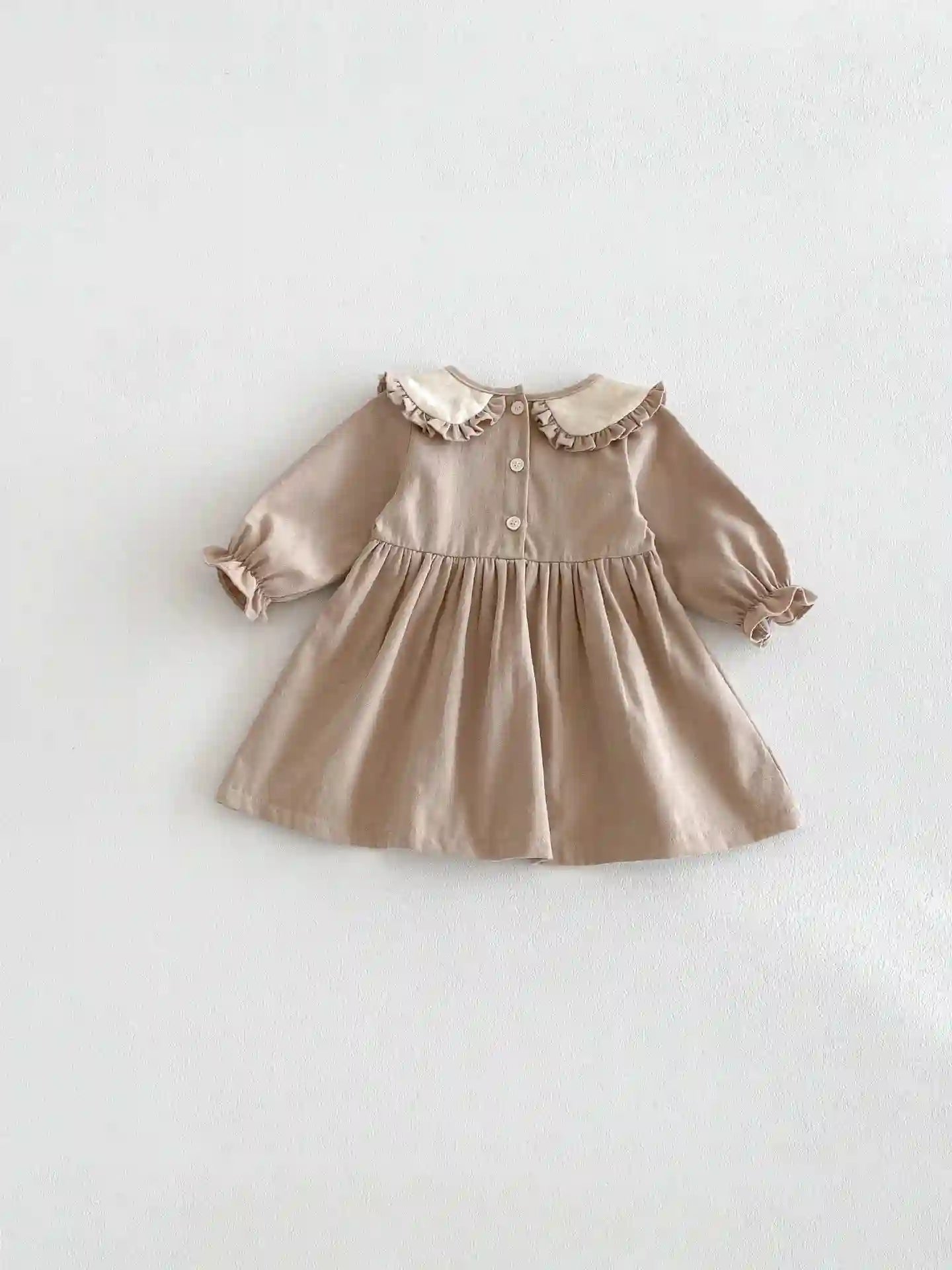 Alessia Ruffle Collar Dress – Khaki - Coffee