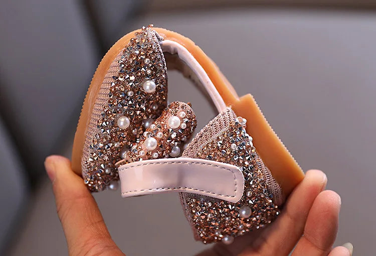 New Childrens Shoes Pearl Rhinestones Shining Kids Princess Shoe Baby Girls Shoe