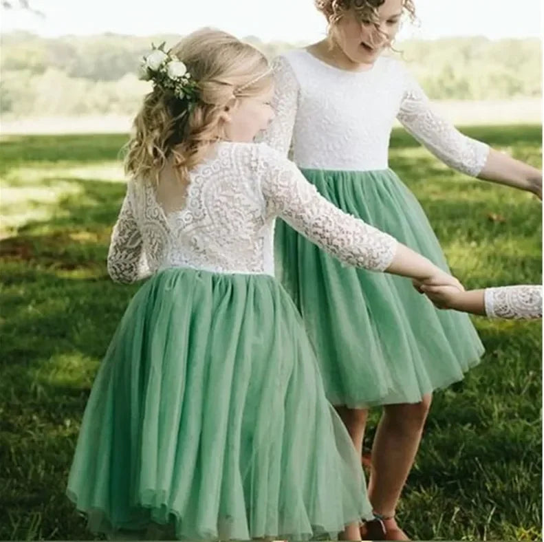 Elegant Festival Dress Lace Vacation Dress for Girls 6m To 12 Years Old